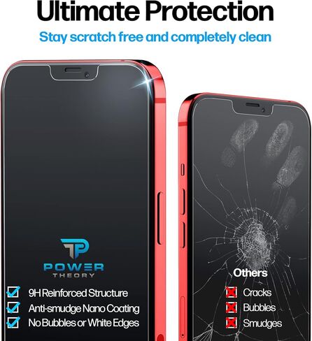 Power Theory Designed for iPhone 12/iPhone 12 Pro Privacy Screen Protector Tempered Glass Anti Spy protection [9H Hardness], Easy Install Kit, 99% HD Bubble Free Case Friendly, Anti-Scratch, 2 Pack in Kuwait