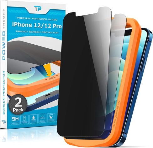 Power Theory Designed for iPhone 12/iPhone 12 Pro Privacy Screen Protector Tempered Glass Anti Spy protection [9H Hardness], Easy Install Kit, 99% HD Bubble Free Case Friendly, Anti-Scratch, 2 Pack in Kuwait