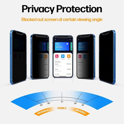 Power Theory Designed for iPhone 12/iPhone 12 Pro Privacy Screen Protector Tempered Glass Anti Spy protection [9H Hardness], Easy Install Kit, 99% HD Bubble Free Case Friendly, Anti-Scratch, 2 Pack in Kuwait