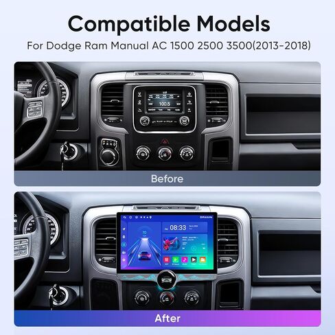 راديو سيارة Android 13.0 لسيارة Dodge Ram 1500 2500 3500 2013-2018 AC يدوي، 11.5 بوصة مقبض واحد 2K HD شاشة تعمل باللمس، 4G+64G مع CarPlay اللاسلكي، Android Auto، AM/FM Stereo، 5G WiFi، DSP، مروحة العادم، SWC in Kuwait