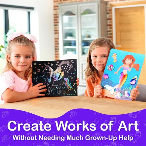 Craftikit ® فن رقائق الحيوانات وفن خدش قوس قزح للأطفال - مجموعة الفنون والحرف 2 في 1 للأطفال الذين تتراوح أعمارهم بين 4 و10 سنوات - هدايا للفتيات والفتيان والأطفال الصغار الذين تتراوح أعمارهم بين 4 و5 و6 و7 و8 و9 و10 سنوات in Kuwait