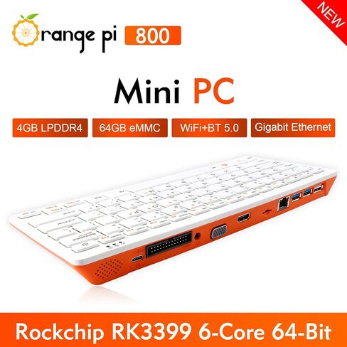 800 Six-Core 64 Bit 4GB RAM Dual Band WiFi Bluetooth 5.0 All-in-One Keyboard Computer Kit with 64GB EMMC, Run Android, Orange Pi OS, Manjaro, Ubuntu, Debian (Pi800+TypeC 5V4A Supply) in Saudi Arabia