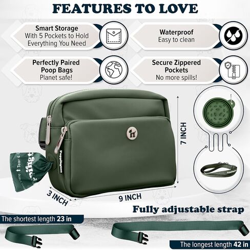Puppington 3-in-1 Crossbody Dog Treat Pouch for Pet Training - Compostable Poop Bags, Built-In Poop Bag Dispenser, Slow-Feeding Travel Dog Bowl & Reflective Leash - Dog Walking Bag (Onyx Black) in Kuwait