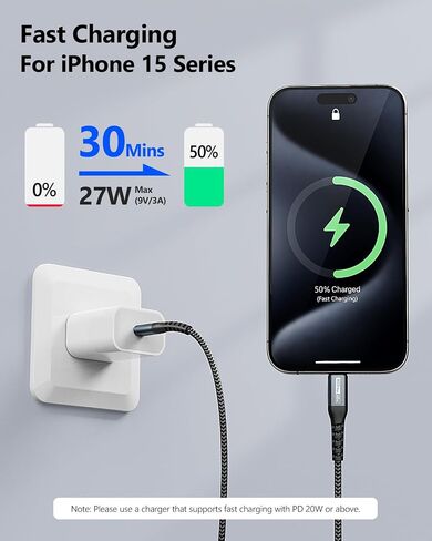 SUNGUY USB C to USB C 1.5FT [2Pack], 60W USB C Cable PD Fast Charge USB 2.0 Type C Charger Cord Compatible for iPhone 16 15 Pro/Pro Max/Plus, Samsung Galaxy S23, MacBook Air/Pro, iPad Pro/Air in Saudi Arabia