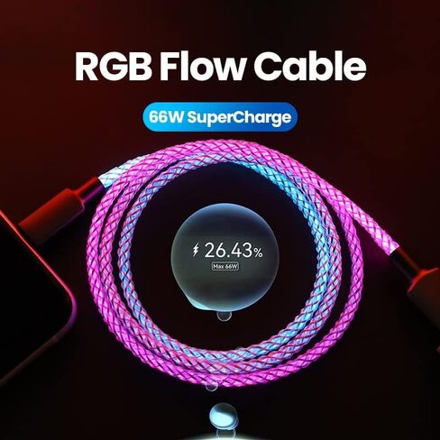 سلك شاحن RGB LED من النوع C لـ Oculus Quest 2، كابل شحن مضيء USB C إلى USB C بطول 3.28 قدم، سلك بيانات شحن LED مضيء لهاتف Samsung Note 10 iPad Pro MacBook Pro والمزيد in Kuwait