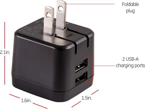 GE Pro Wall Charger, 12-Watt, Rapid Charge, Foldable Plug, Compatible with iPhone 15/Pro,Max/14/13, iPad Air/Pro, Samsung Galaxy S23/22, Google Pixel, Black, 35783 in Saudi Arabia