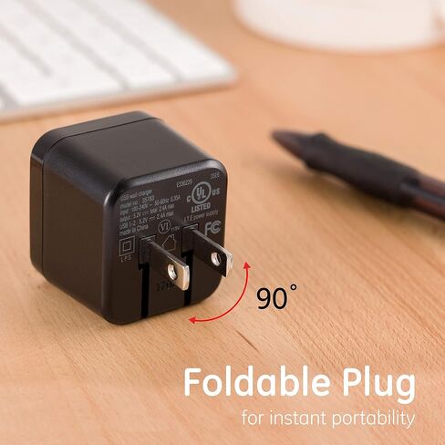 GE Pro Wall Charger, 12-Watt, Rapid Charge, Foldable Plug, Compatible with iPhone 15/Pro,Max/14/13, iPad Air/Pro, Samsung Galaxy S23/22, Google Pixel, Black, 35783 in Saudi Arabia