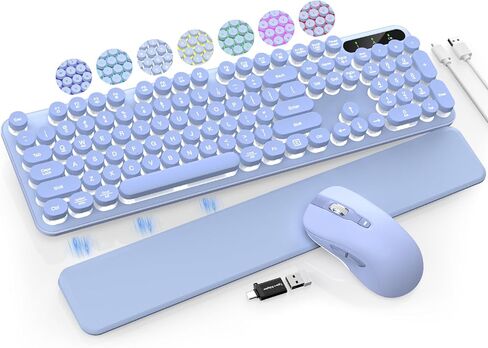 مجموعة لوحة مفاتيح وماوس لاسلكية - حروف مضيئة، مسند معصم مغناطيسي، لوحات مفاتيح بإضاءة خلفية قابلة لإعادة الشحن مع غطاء مفاتيح دائري للآلة الكاتبة القديمة، مجموعة لاسلكية للكمبيوتر والنوافذ والكمبيوتر الشخصي والكمبيوتر المحمول (أرجواني) in Kuwait