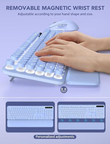 مجموعة لوحة مفاتيح وماوس لاسلكية - حروف مضيئة، مسند معصم مغناطيسي، لوحات مفاتيح بإضاءة خلفية قابلة لإعادة الشحن مع غطاء مفاتيح دائري للآلة الكاتبة القديمة، مجموعة لاسلكية للكمبيوتر والنوافذ والكمبيوتر الشخصي والكمبيوتر المحمول (أرجواني) in Kuwait
