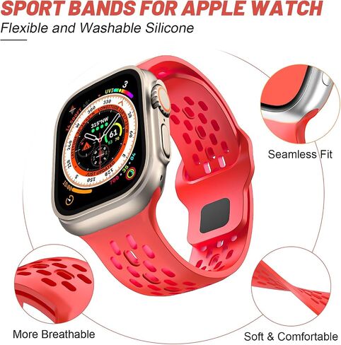 Sport Band for Apple Watch Band 44mm 45mm 46mm Ultra 49mm 40mm 41mm 38mm 42mm for Men Women,Silicone Breathable Replacement Strap for Apple Watch Ultra 2,Nike+,Series 10 9 8 7 6 5 4 3 SE,iWatch Bands in Saudi Arabia