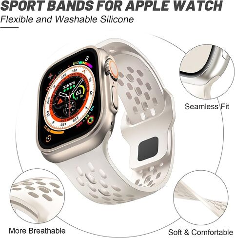 Sport Band for Apple Watch Band 44mm 45mm 46mm Ultra 49mm 40mm 41mm 38mm 42mm for Men Women,Silicone Breathable Replacement Strap for Apple Watch Ultra 2,Nike+,Series 10 9 8 7 6 5 4 3 SE,iWatch Bands in Saudi Arabia