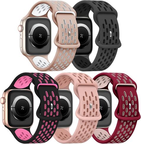 TSAAGAN 5 Pack Sport Silicone Bands Compatible for Apple Watch Band 49mm 45mm 42mm 44mm 41mm 40mm 38mm, Breathable Strap Replacement Wristband for iWatch Ultra Series 9/8/7/SE/6/5/4/3/2/1 Men & Women in Kuwait