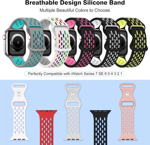 TSAAGAN 5 Pack Sport Silicone Bands Compatible for Apple Watch Band 49mm 45mm 42mm 44mm 41mm 40mm 38mm, Breathable Strap Replacement Wristband for iWatch Ultra Series 9/8/7/SE/6/5/4/3/2/1 Men & Women in Kuwait