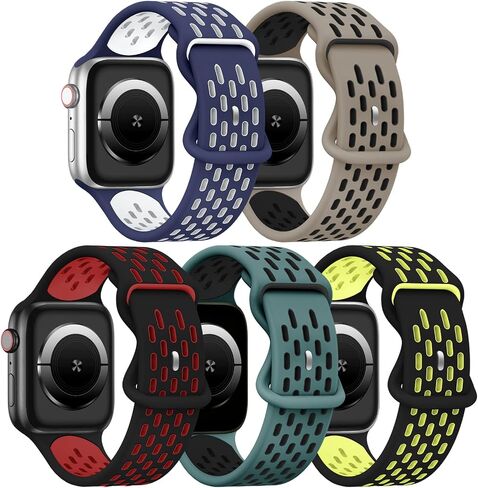 TSAAGAN 5 Pack Sport Silicone Bands Compatible for Apple Watch Band 49mm 45mm 42mm 44mm 41mm 40mm 38mm, Breathable Strap Replacement Wristband for iWatch Ultra Series 9/8/7/SE/6/5/4/3/2/1 Men & Women in Kuwait