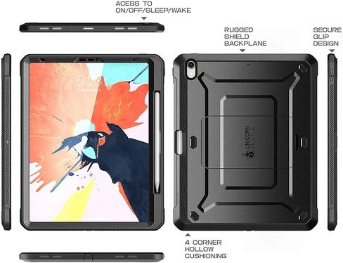 SUPCASE UB Pro Series Case for iPad Pro 12.9 2018, Support Apple Pencil Charging with Built-in Screen Protector Full-Body Rugged Kickstand Protective Case for iPad Pro 12.9 2018 Release (Black) in Saudi Arabia