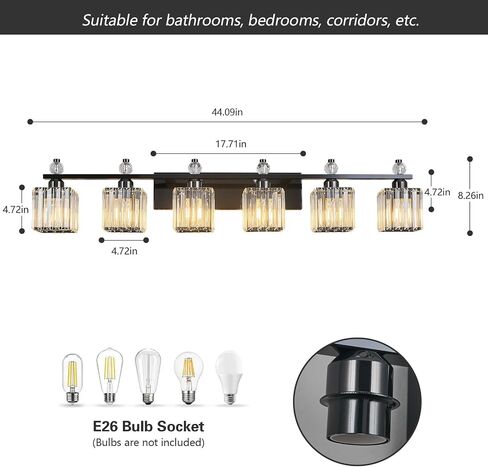 Bathroom Vanity Lights 4-Light Plating Black Modern Crystal Vanity Light Fixtures Over Mirror Crystal Bathroom Vanity Lighting Fixtures in Kuwait