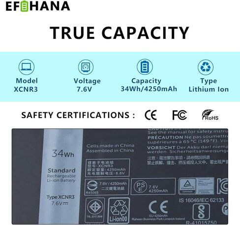 XCNR3 بطارية بديلة للكمبيوتر المحمول Dell Latitude 13 E7370 13 7370 Series WY7CG 7.6V 34Wh 4500mAh in Kuwait