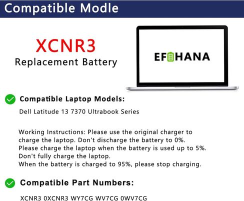 XCNR3 بطارية بديلة للكمبيوتر المحمول Dell Latitude 13 E7370 13 7370 Series WY7CG 7.6V 34Wh 4500mAh in Kuwait