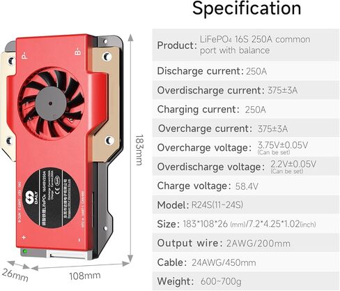 DALY Smart BMS 16S 48V 250A مع وحدة WiFi ولوحة حماية الاتصالات CAN 485 لحزمة بطارية ليثيوم LifePO4 (Smart BMS 16S 48V،250A) in Kuwait