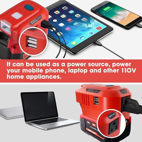 محول طاقة 150 وات لبطارية ماكيتا 18 فولت، محول بطارية تيار مستمر 20 فولت إلى تيار متردد 110-120 فولت، مولد محطة طاقة محمول، منفذ محول شاحن يعمل بالبطارية مع منفذي USB ومنفذ تيار متردد وإضاءة LED in Kuwait