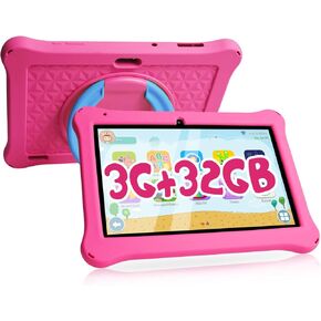 Kids Tablet 10 inch Android 13 Tablet for Kids, 3GB RAM+32GB ROM Toddler Tablet with 6000mAh Battery IPS HD Display Support WiFi Bluetooth Parental Control Kids Learing Tablet with Pink Case