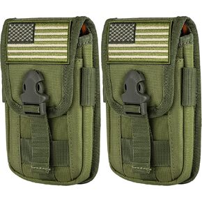 IronSeals 2 Pack Tactical Phone Holster Pouch, Smartphone Pouch Case Molle Attachment Belt Holder Waist for 4.7"-6.9" Phone with US Flag Patch for iPhone 16 Pro Max/15 Pro Max/14 Pro Max/13 Pro Max