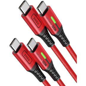 INIU USB C to USB C Cable, [6.6ft, Red] 2-Pack C Cable to C Cable for iPhone 15 Pro Max, Samsung Galaxy S22 S10 A9, MacBook Pro, iPad Air, and More