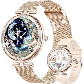 Smart Watch for Women with Diamonds (Answer/Make Call),AMOLED 1.19" Screen Smartwatch for Android Phones,Fitness Tracker with Heart Rate/Blood Oxygen/Sleep Monitor (Rose Gold, 1.19 inch)