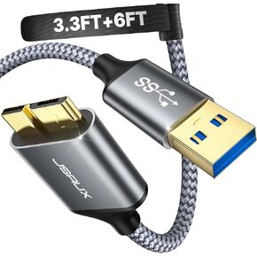 كابل JSAUX Micro USB 3.0 [عبوة من قطعتين، 3.3أقدام+6.6أقدام]، كابل USB 3.0 A إلى Micro B لقرص صلب خارجي مجدول من النايلون لهاتف Samsung S5/Note 3/Pro 12.2، كاميرا، Western Digital، Toshiba، My Passport-Grey in Kuwait