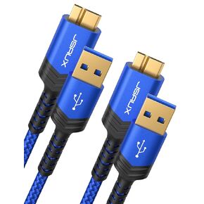 JSAUX Micro USB 3.0 Cable [2 Pack, 3.3ft+6.6ft], USB 3.0 A to Micro B Cord External Hard Drive Cable Nylon Braided for Samsung S5/Note 3/Pro 12.2, Camera, Western Digital, Toshiba, My Passport-Grey