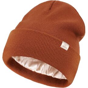 Satin Lined Beanie for Women Men Winter Silk Lined Hat Warm Knit Cuffed Beanies Hat Thickened Slouchy Skull Cap