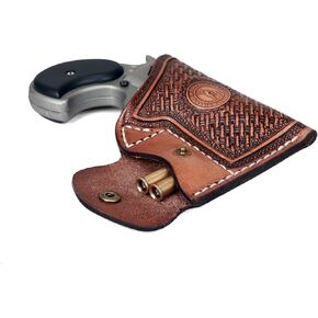 TOURBON Leather Pocket Gun Holster for Concealed Carry, Men Women Pistol Belt Holder with Small Ammo Pouch