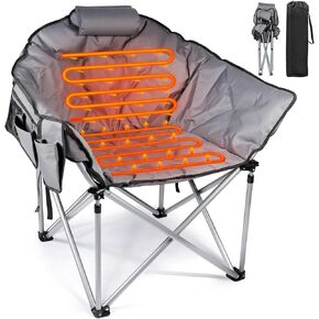 Suteck Heated Camping Chair, Oversized Outdoor Portable Heated Folding Chairs with 12V 20,000mAh Power Bank, Heated Foldable Chair Seat, Heating Chair for Outdoor Sports Camping Patio, 650lbs