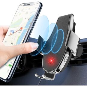 15W Wireless Car Charger Automatic Infrared Sensor Phone Holder Mount Qi Fast Charger Auto Clamp Wireless Charger for Air Vent Compatible for iPhone 13/12/11 Pro Max/Samsung Galaxy Cellphone Silver