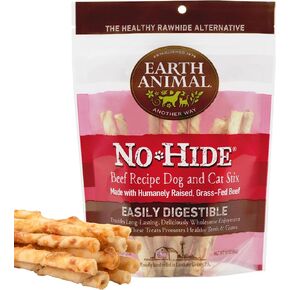 Earth Animal No-Hide Stix Peanut Butter, Chicken and Beef Flavored Natural Rawhide Free Dog Chews Long Lasting Dog Chews Sticks (10 Count Pack of 3)