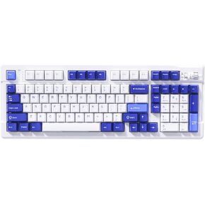لوحة مفاتيح ميكانيكية لاسلكية EWEADN X99 - 99 مفتاحًا، اتصال ثلاثي الأوضاع - BT5.0/2.4 جيجا هرتز/USB-C، ثنائي الفينيل متعدد الكلور قابل للتبديل السريع، حامل حشية، بطارية 8000 مللي أمبير في الساعة، أغطية مفاتيح PBT مزدوجة اللقطة، رمادي، خطي
