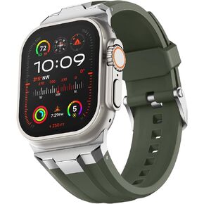 Suitisbest Sport Band for Apple Watch Ultra 2/Ultra Bands 49mm 46mm 45mm 44mm 42mm(Series 3), Wide Rugged 316L Stainless Steel Connector Durable Silicone Band for iWatch Ultra 10 9 8 7 6 5 4 3 SE