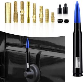 1 PC Car Bullet Modified Antenna, American Flag Printed Stable Signal Receiving Antenna, Patriotic Decorative Replacement Accessories, Suitable for Ford F150, Wrangler, Jeep, Chevrolet (Blue)