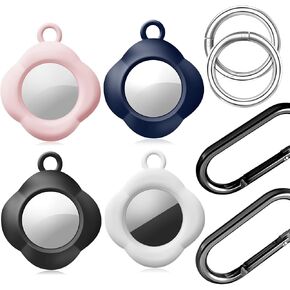 4 Pack Silicone Case for Airtags with Keychain, Protective Cover for Apple Air tag Key Finder Tracker, Airtag Accessories Holder Suitable for Pets, Keys, Luggage, Backpacks (Black/White)
