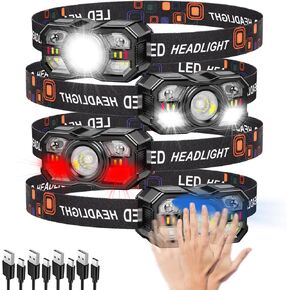 KunHe 4 Pack Headlamp Flashlight Head Lamps led Rechargeable Headlight Motion Sensor Head Lamp 10 Mode for Outdoor Camping Gear Hiking Fishing Running Cycling Headlight Christmas Gift