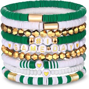 VOGUEKNOCK 9 Pack Game Day Bracelets for Women Stackable Heishi Beaded Stretch Bracelet Football Sport Fan Bracelet Sports Game Team Jewelry Accessories Gifts in Saudi Arabia