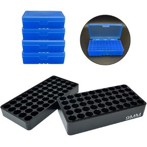 Ammo Checkers Block for 9mm Case Gauge, Cartridge: 9mm Luger, Ammo Chamber Checker Cartridge Gauge Reloading Block, Set with Four 50-Round Flip-Top Ammo Boxes