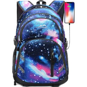 Backpack Bookbag for College Laptop Travel, Fit Laptop Up to 15.6 inch with USB Charging Port Multi Compartment Anti theft, Gift for Women Men (Purple)