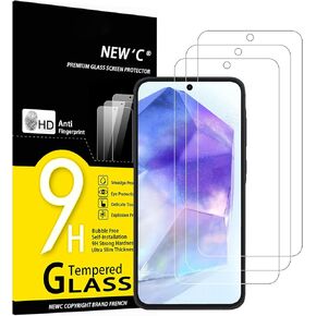 NEW'C 3 Pack Designed for Samsung Galaxy A55 5G Screen Protector Tempered Glass,Case Friendly Scratch-proof, Bubble Free, Ultra Resistant