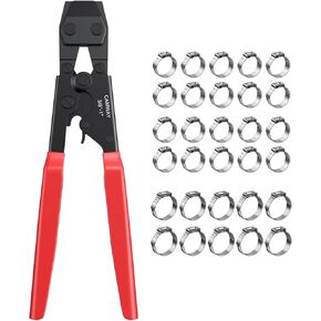 CAMWAY PEX Crimping Cinch Tool & PEX Cutter with 50PCS Ear Hose Clamps 1/2" 3/4" for Fastening Stainless Pipe Clamps from 3/8-Inch to 1-Inch
