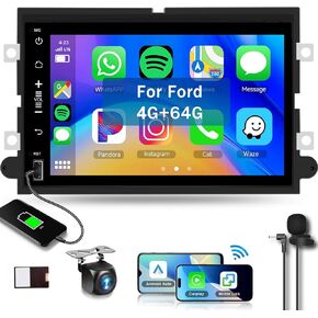 8Core 4+64G for Ford F150/F250/F350 2004-2014 Fusion Edge Explorer Taurus Car Radio Wireless Carplay/Android Auto,Android Stereo 59UI/32EQ DSP/GPS/WiFi/Bluetooth5.0/FM RDS/Mirror Link+Backup Camera