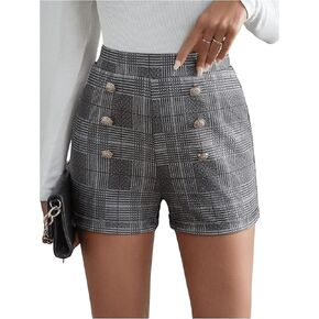 Floerns Women's Elegant High Waist Double Button Office Straight Leg Shorts