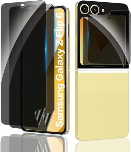Samsung Galaxy Z Flip 6 Privacy Screen Protector, 2 Pack Inner Anti-Spy Soft Film + 2 Pack Black/Front/Outer Tempered Glass Screen Saver[28°Anti Peep] No Bubble, Case Friendly, Anti Scratch in Saudi Arabia