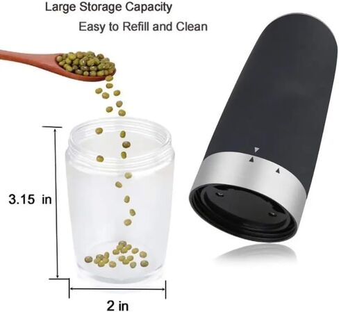 Electric Salt and Pepper Grinder Set, Gravity Sensor, Automatic Pepper Mill, One Hand Operation, Battery-Operated with Adjustable Coarseness, Blue Led Light (Black 1 Pack) in Kuwait