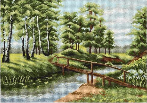 Povitrulya Counted Cross Stitch Kit 'Autumn Park', 9.05" x 9.05", DIY Embroidery Set for Adults with Landscape Pattern, 16 Count Aida, Pre-Sorted Floss and Color Block Pattern in Saudi Arabia